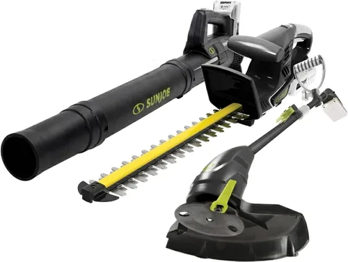 Sun Joe IONMAX - Soplador de hojas inalámbrico de 24 V, cortadora de césped y setos, kit de herramientas eléctricas para jardín al aire libre con