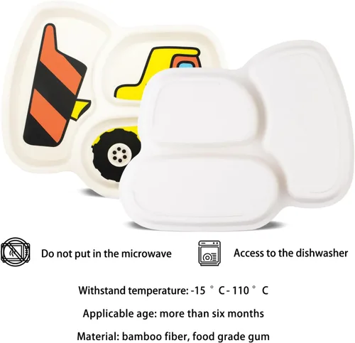 Miniatura 2 de Juego de platos para niños, incluye tenedor y cuchara, juego de 3 piezas, platos para niños pequeños, juego de platos divididos para alimentación