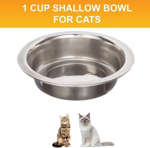Miniatura 2 de Neater Pet Brands Cuencos de acero inoxidable poco profundos para gatos, 1 taza (8 onzas), 1 tazón de repuesto para comedero individual