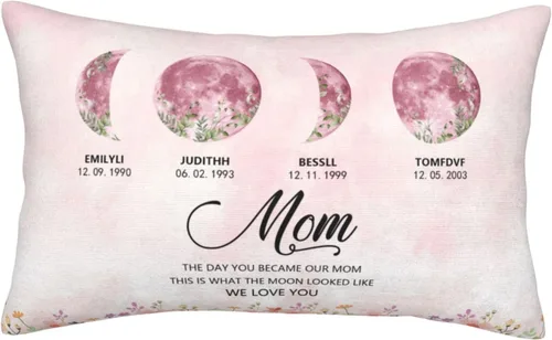 Miniatura 20 de Custom The Day You Became Our Mom Pillow Cover, Personalized Family Birth Moon Phase Pillowcases with Name Birthdate Gift for Mom Dad Father's Day