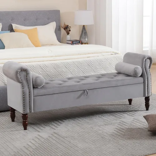 Miniatura 11 de Banco de Almacenamiento para Dormitorio, Banco de Pie de Cama de 67" Tamaño King, Banco de Terciopelo para Dormitorio con Almacenamiento, Bancos