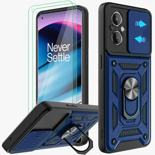 Miniatura 10 de Funda para OnePlus Nord N20 5G con cubierta deslizante para cámara y 2 protectores de pantalla HD, soporte de anillo de rotación de 360°