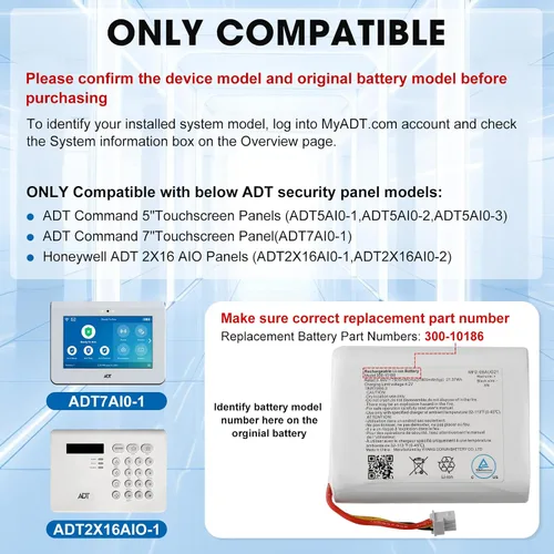 Miniatura 3 de rapthor Batería de repuesto 7950mAh 300-10186 para panel de seguridad inteligente ADT Command 3.6V / 3.7V / 4.2V 29.42Wh