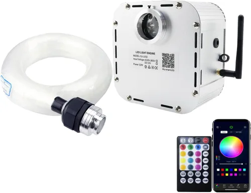 Proyector de luces tipo cielo estrellado de fibra óptica, para decorar techos, manejable por Bluetooth, con chip RGBW LED, con control remoto por