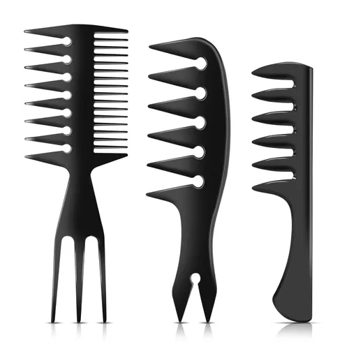 DUAIU Juego de 3 peines para peinar el cabello para hombres, con accesorios de peluquero 3 en 1, peine con forma de hueso de cola de pez, peine de