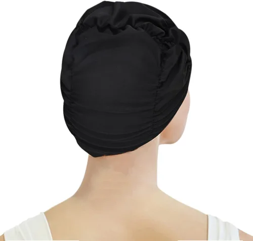 Miniatura 2 de Gorro de natación grande para mujer, de pelo largo, gorro de natación, de nailon elástico de gran tamaño, con pliegues elegantes