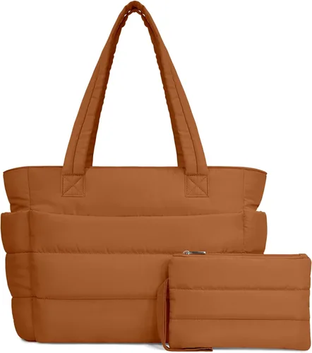 Miniatura 40 de TOPDesign Bolsa Tote Acolchada para Mujer, Bolso de Mano Ligero Inflado con Compartimentos, Bolsa de Hombro Acolchada para Trabajo, Viajes, Gimnasio