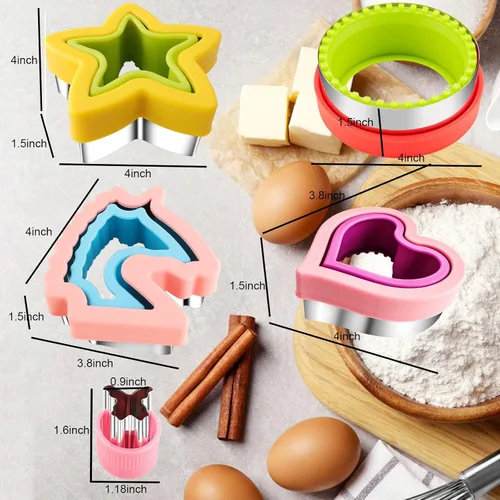 Miniatura 6 de Cortador de sándwiches y sellador para niños, 4 piezas, desoxidante de pan grande, sándwiches para hacer galletas de frutas y verduras, cortador