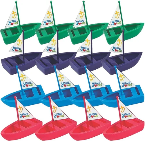 Fun Express Jesus Loves Me - Paquete de 12 botes de juguete, regalos cristianos para niños, premios a granel para caja del tesoro del aula,