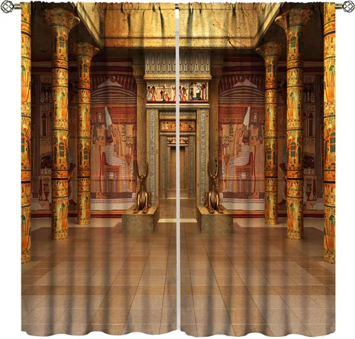 Cortinas egipcias con frescos egipcios en la pared, tumba, sala de estar, dormitorio, cortinas decorativas opacas con reducción de ruido, juego de 2