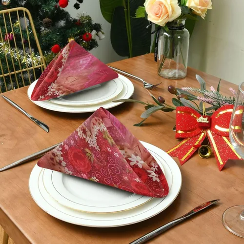Miniatura 4 de Nander Juego de 6 servilletas de tela de flores de corazones para el día de San Valentín, suaves, cómodas, reutilizables, perfectas para cenas