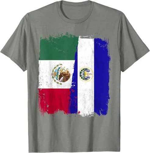 Miniatura 32 de Camiseta con la bandera mexicana de El Salvador con la mitad de la bandera mexicana de El Salvador