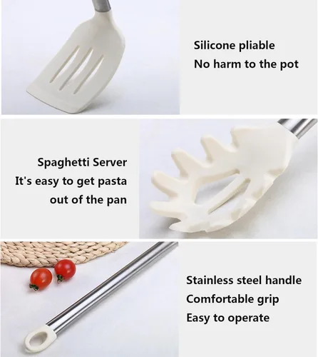 Miniatura 5 de Juego de 34 utensilios de cocina de silicona, resistentes al calor, aptos para lavavajillas, juego de espátulas con mango de acero inoxidable