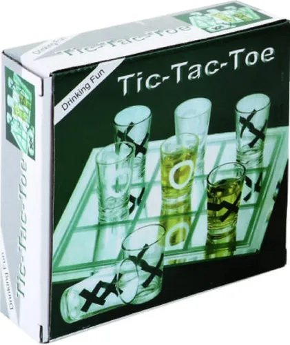 Miniatura 5 de Matty's Toy Stop Tic-Tac-Toe, juego de beber tres en una fila con 9 vasos de chupito y tablero de juego de vidrio (10 x 10 pulgadas)