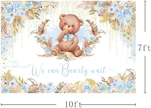 Miniatura 5 de AIBIIN Telón de fondo bohemio para baby shower de 10 x 7 pies para niño, We Can Bearly Wait Oh Baby Fotografía, flores azules, hierba bohemia