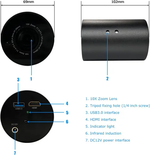 Miniatura 3 de SV10X Cámara profesional de transmisión de video en vivo Full HD 1080P 60fps USB3.0 HDMI 10X Zoom óptico por control remoto Cámara de enfoque