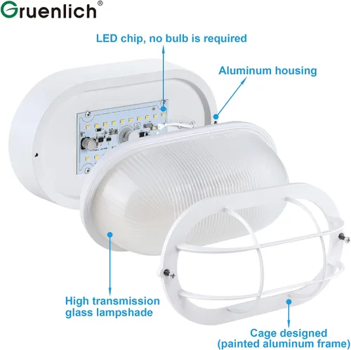 Miniatura 3 de GRUENLICH Luces de pared exteriores ovaladas de 8.5'', Luz de mamparo LED regulable, Iluminación para sauna y exterior, Clasificación ETL, 6W 600