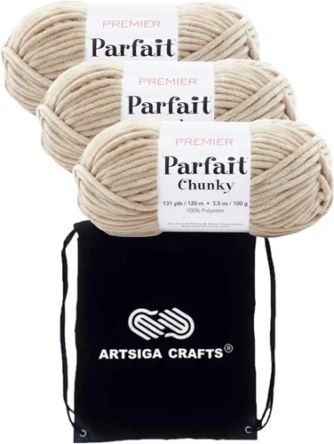 Miniatura 21 de Premier Yarns Parfait Chunky Mushroom 1150-41 (6 madejas - mismo lote de tinte) Peso S Bulky #6 Hilo de poliéster para ganchillo y punto con bolsa
