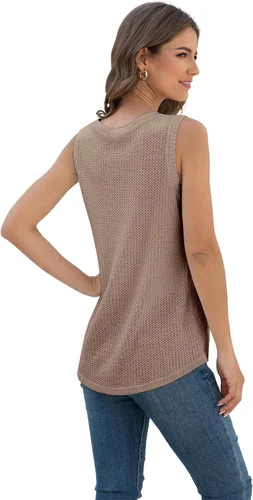 Miniatura 6 de IWOLLENCE Camiseta sin mangas de punto gofre para mujer, blusa casual sin mangas, linda túnica con nudo torcido