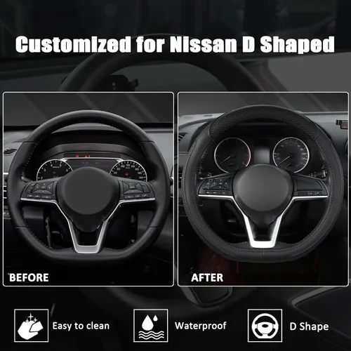 Miniatura 6 de West Llama - Funda personalizada para volante de automóvil para Nissan, funda para volante en forma de D para Rogue, Altima, Kicks (Forma D-Negro)
