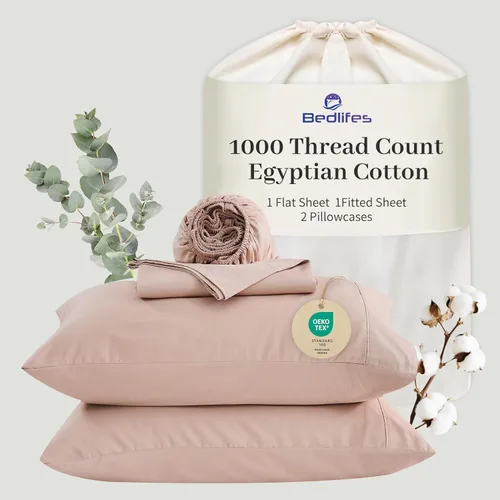 Miniatura 23 de Bedlifes Sábanas de algodón egipcio de 1000 hilos, tamaño Queen, 4 piezas con bolsillo profundo de 16 pulgadas, ropa de cama ultrasuave refrescante