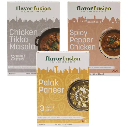 Flavor Fusion Favoritos tradicionales con ingredientes naturales: pollo Tikka Masala, palak Paneer y pollo picante a la pimienta para una cocina