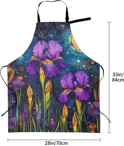 Miniatura 3 de Delantal de cocina con estampado de lirios morados, ajustable, impermeable, con bolsillos, unisex