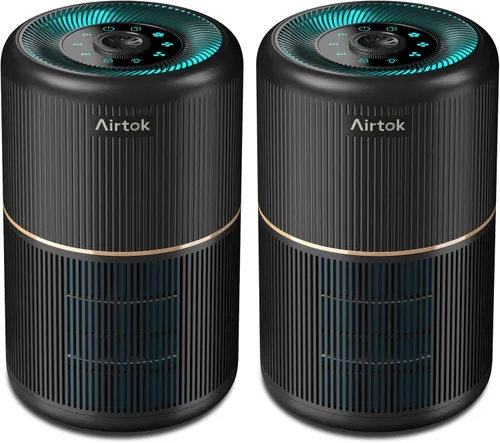 AIRTOK Paquete de 2 purificadores de aire para el hogar, dormitorio, oficina, escritorio, con 12 esponjas de fragancia, filtro HEPA H13, filtración