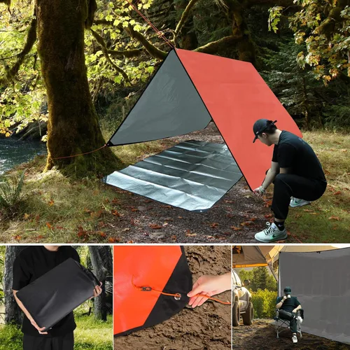 Miniatura 7 de RedSwing Paquete de 4 Mantas de Emergencia, Manta Térmica de Supervivencia Impermeable, Manta Reflectante Multiusos Aislada para Todo Clima