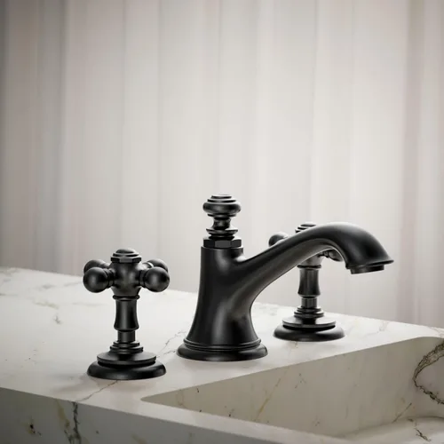 Miniatura 2 de KOHLER K-98068-3-BL Artifacts - Manijas de grifo para lavabo de baño, cruz, metal premium para mayor durabilidad, color negro mate
