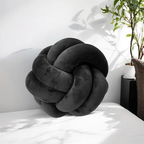 Almohada corta de felpa con nudo, cojín de cintura para decoración del hogar, cojín de felpa para sofá, automóvil o decoración de oficina (negro, 7