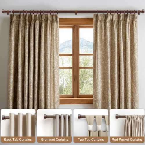 Miniatura 3 de Lootkell Redwood - Barras de cortina para ventanas de 28 a 48 pulgadas de diámetro, bohemio, decorativo, resistente, ajustable, con diseño de grano