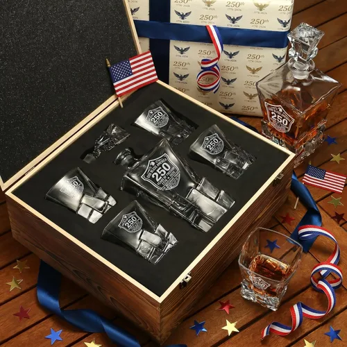 Miniatura 3 de Personalized 250th Anniversary Rocks Whiskey Decanter Set – USA 250 Independence Gift for Men, Custom Engraved Family Name or Text, Decanter, 4