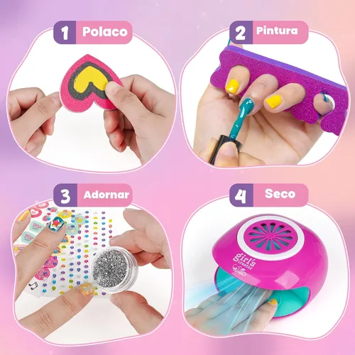 Miniatura 6 de Kit de spa de pies y uñas para niños, kit de día de spa para niñas con máscara de baño de pies y secador de uñas, kit de juguetes de manicura