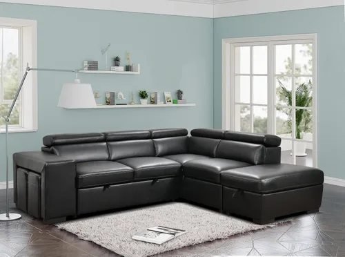 Miniatura 8 de THSUPER Sofá Seccional Reclinable de Cuero de 103 pulgadas en Forma de L con Cama Extraíble y Otomana de Almacenamiento, Sofás Convertibles