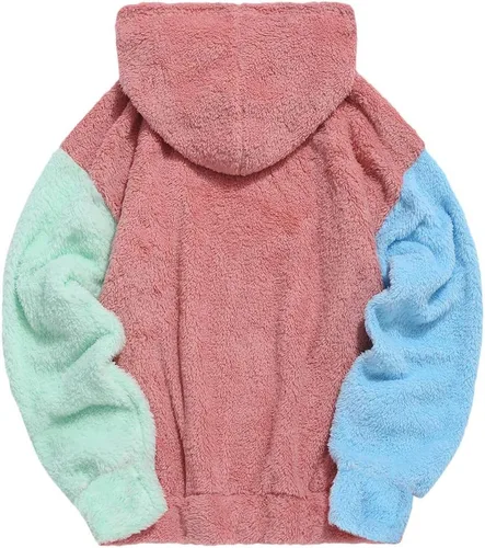 Miniatura 3 de ZAFUL Fuzzy Pullover Sudadera con capucha de manga larga Color de contraste Para uso al exterior Sudadera Tops con bolsillo.