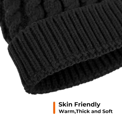 Miniatura 2 de Livingston Gorro de punto suave de invierno para mujer con pompón de piel sintética