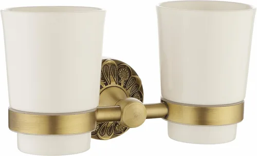 Soporte doble para cepillos de dientes montado en la pared, soporte para taza de enjuague bucal para pared de baño, soporte de latón antiguo y dos