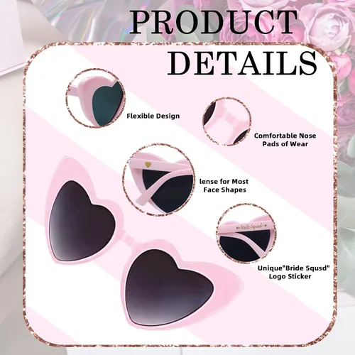 Miniatura 3 de LADY&HOME 10 lentes de sol de despedida de soltera en forma de corazón para despedidas de soltera, suministros para bodas, gafas de sol