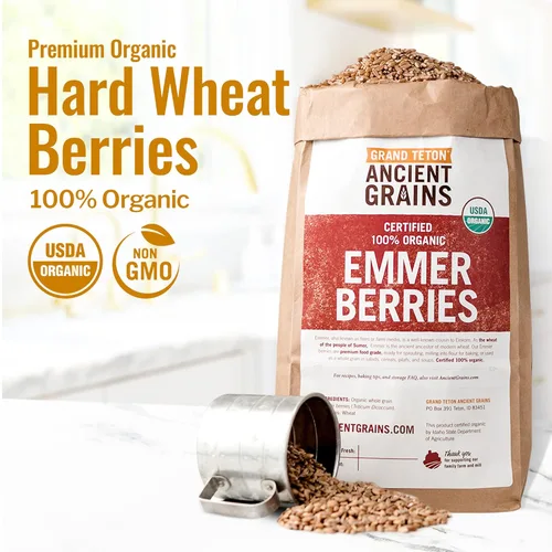 Miniatura 2 de Grand Teton - Granos antiguos de trigo emmer, 100% bayas orgánicas, bayas de trigo emmer orgánico de grado alimenticio premium, trigo farro