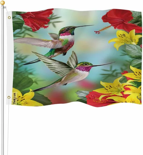 Miniatura 25 de Yekiua Bandera de conejo de Pascua, huevos de 3 x 5 en hierba verde con margaritas, flores resistentes a la decoloración UV, color vivo, cabecera