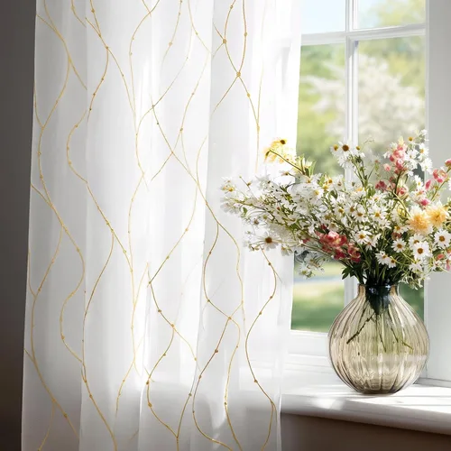 Miniatura 23 de Deconovo Oeko-TEX - Cortinas con estampado de lámina transparente con certificación Oeko-TEX, 2 paneles, ojales en la parte superior, elegantes