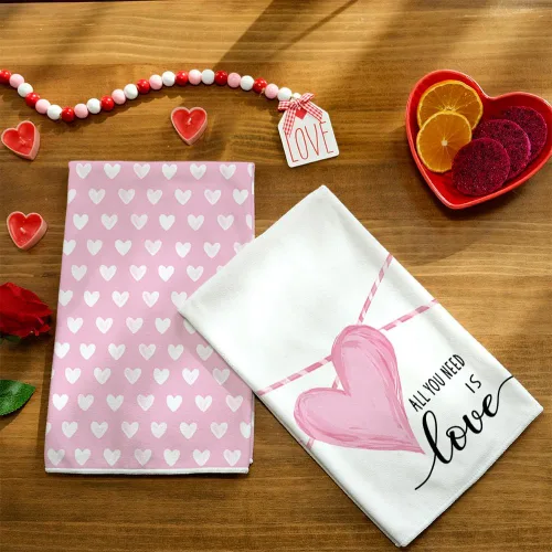 Miniatura 2 de ARKENY AD218 - Juego de 2 toallas de cocina para el día de San Valentín, diseño de corazón rosa, 18 x 26 pulgadas, decoración del hogar de granja