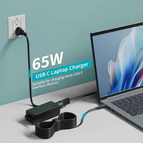 Miniatura 2 de Cargador USB C para laptop Lenovo ThinkPad Yoga ThinkBook Chromebook, adaptador de CA tipo C de 65 W/45 W con cable de alimentación para viajes
