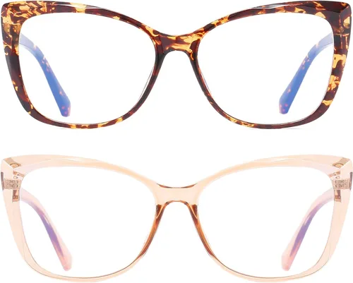 Miniatura 2 de Paquete de 2 lentes de lectura de ojo de gato de gran tamaño para mujer, ligeros de marco grande para lectores de moda (tortuga + champán +1.50)