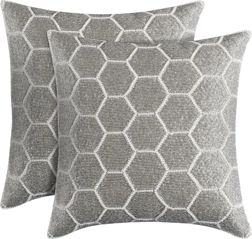 Miniatura 12 de Lightnpro - Funda de almohada hecha a mano con cuentas doradas, 12 x 12 pulgadas, elegante funda de cojín decorativo de acento para sofá, sillón