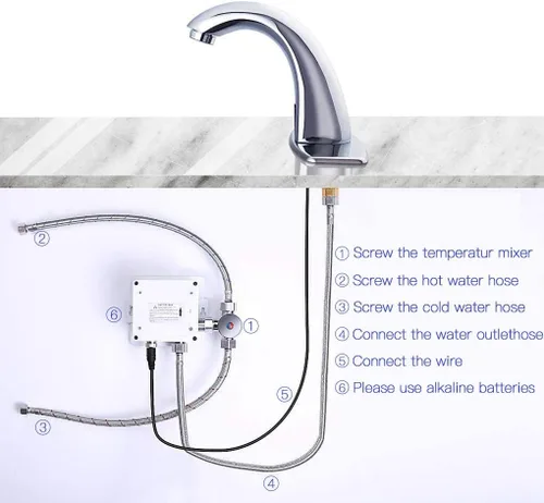 Miniatura 6 de Grifo de lavabo de baño sin contacto Charmingwater, llave con sensor automático de movimiento, con placa de cubierta de agujero, cromado Cromo
