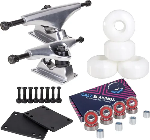 Miniatura 10 de Camiones Cal 7 de 4.803 in con ruedas, cojinetes y herrajes Camión negro + ruedas Speedway blancas