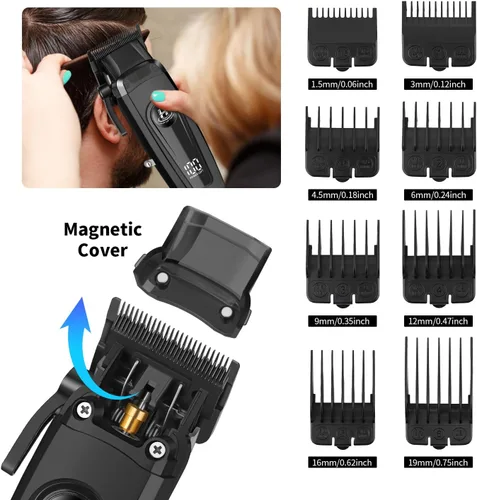 Miniatura 6 de Cortadora de pelo profesional para hombres, 11500 RPM, inalámbrica, con pantalla LED, batería de 2000 mAh, tiempo de ejecución de 150 minutos, hoja