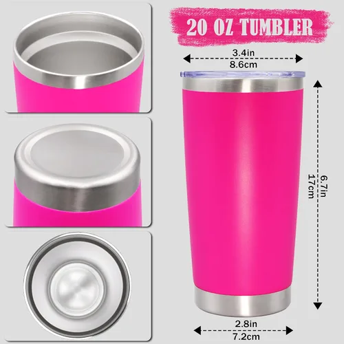 Miniatura 4 de Vaso de viaje de café de 20 onzas a granel con tapa, acero inoxidable de doble pared aislada al vacío, tazas con recubrimiento en polvo, para Rosa